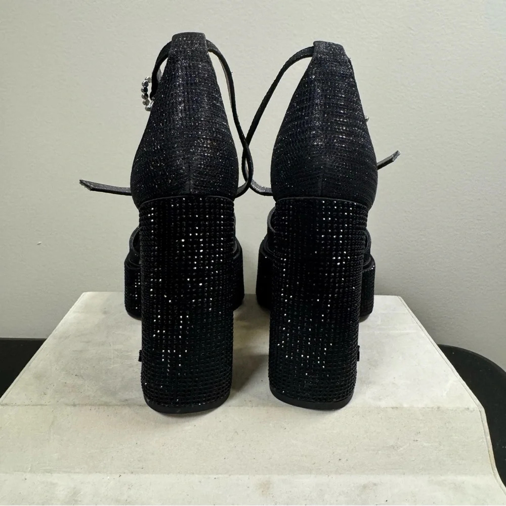 Circus by Sam Edelman Black Glitter Platform Ankle-Strap Heels - Picture 9 of 16